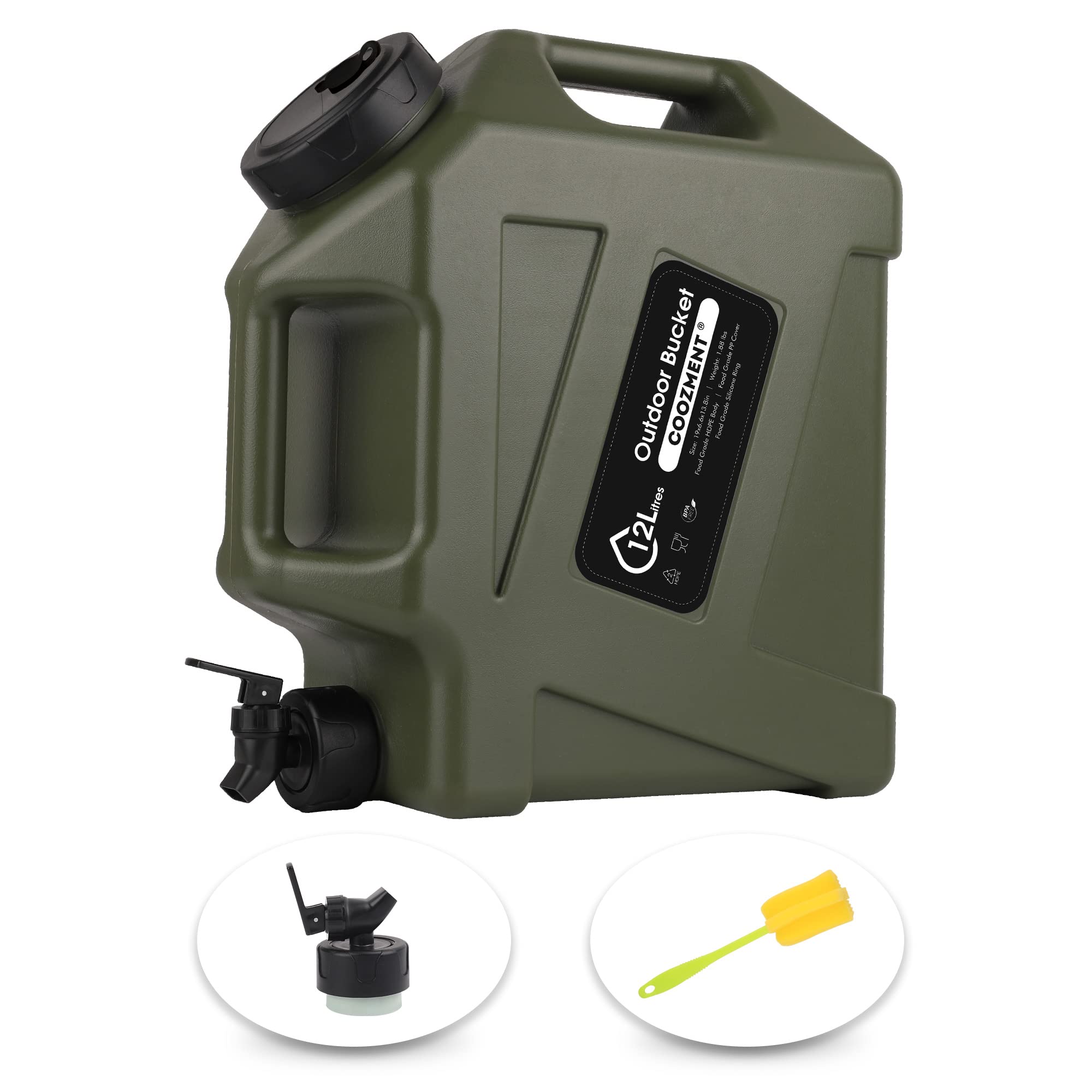 2/5 Gallon BPA Free Water Jug with Spigot, Military Green, Multifunction Water Storage for Camping and Outdoor Hiking, E